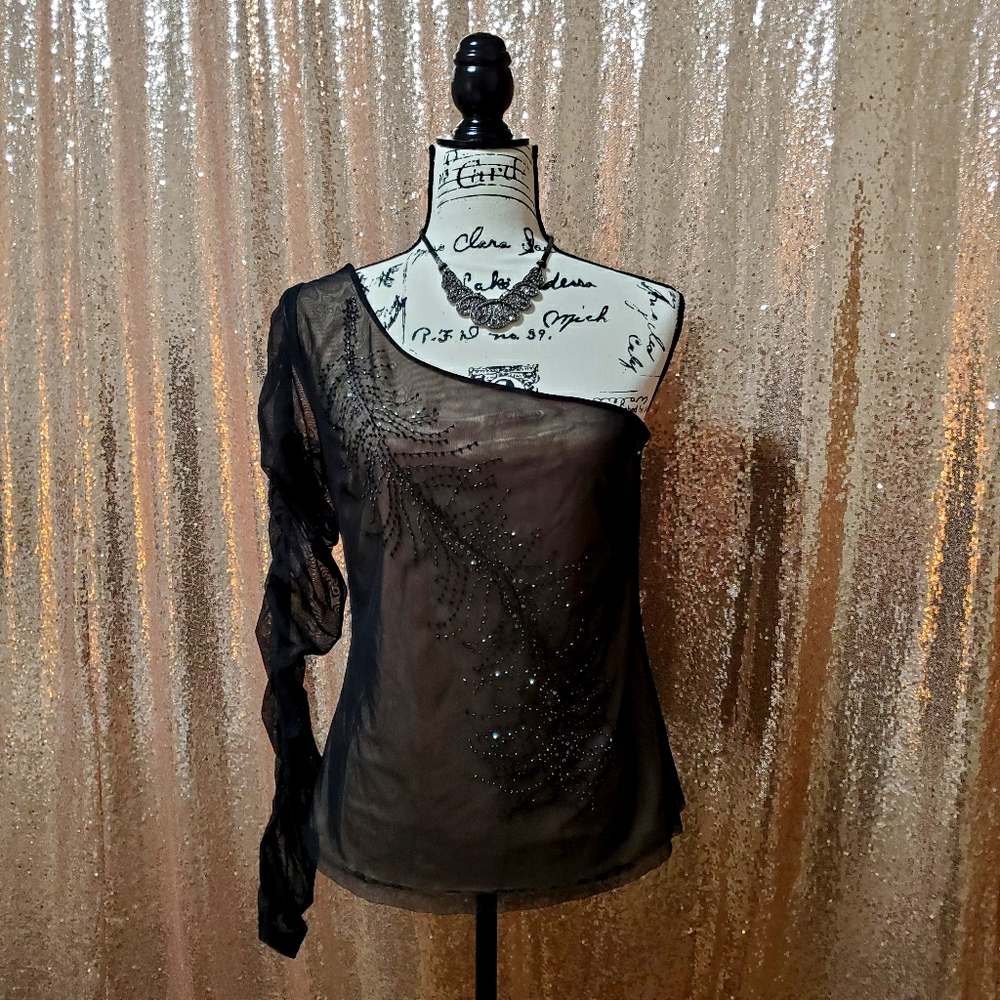 NWT - Sexy BCBG Maxazria One Shoulder Black Blouse